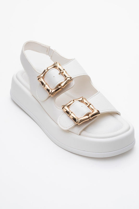 Slope White Double Strap Flat Sandal (Women)