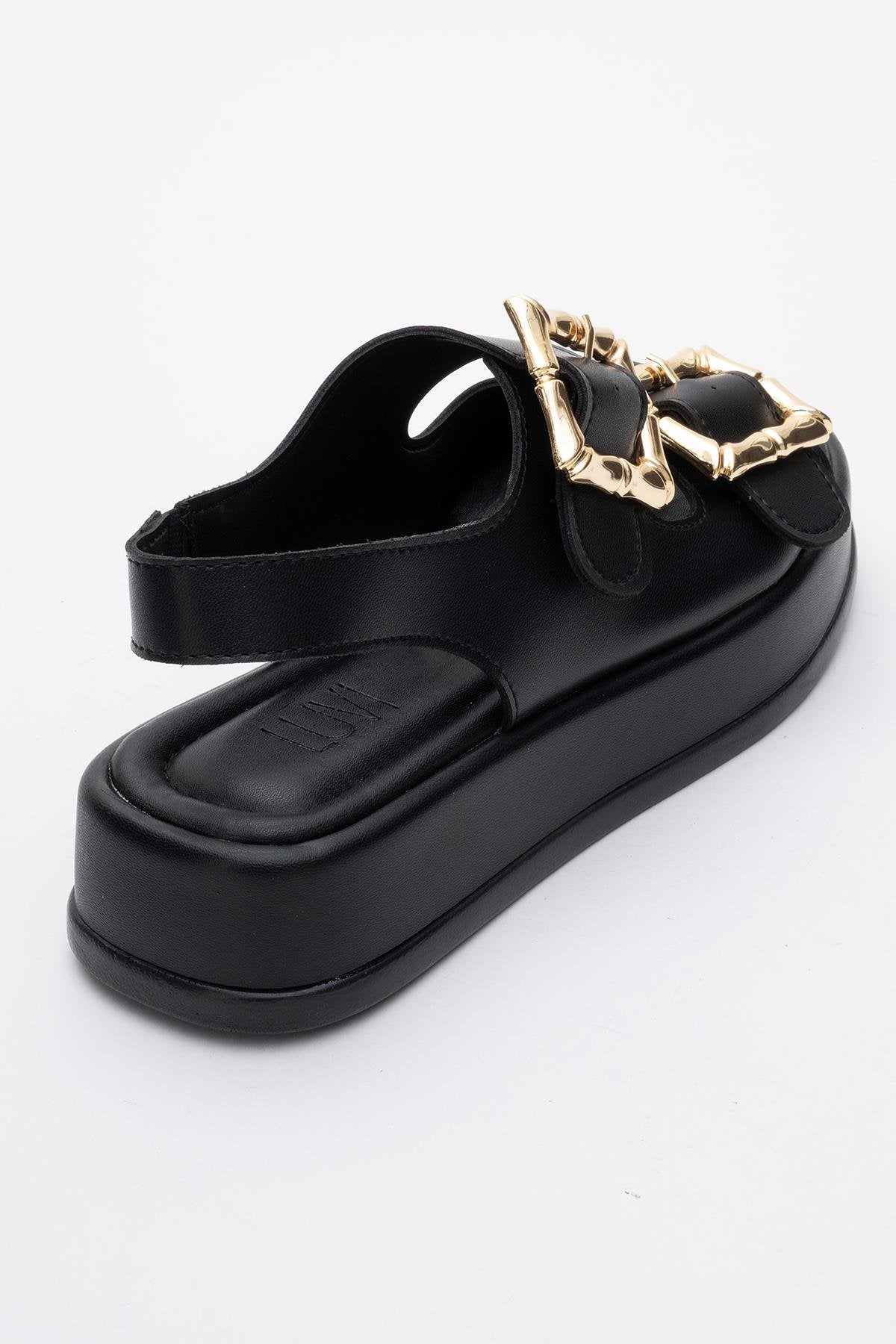 Slope Black Double Strap Flat Sandal (Women)