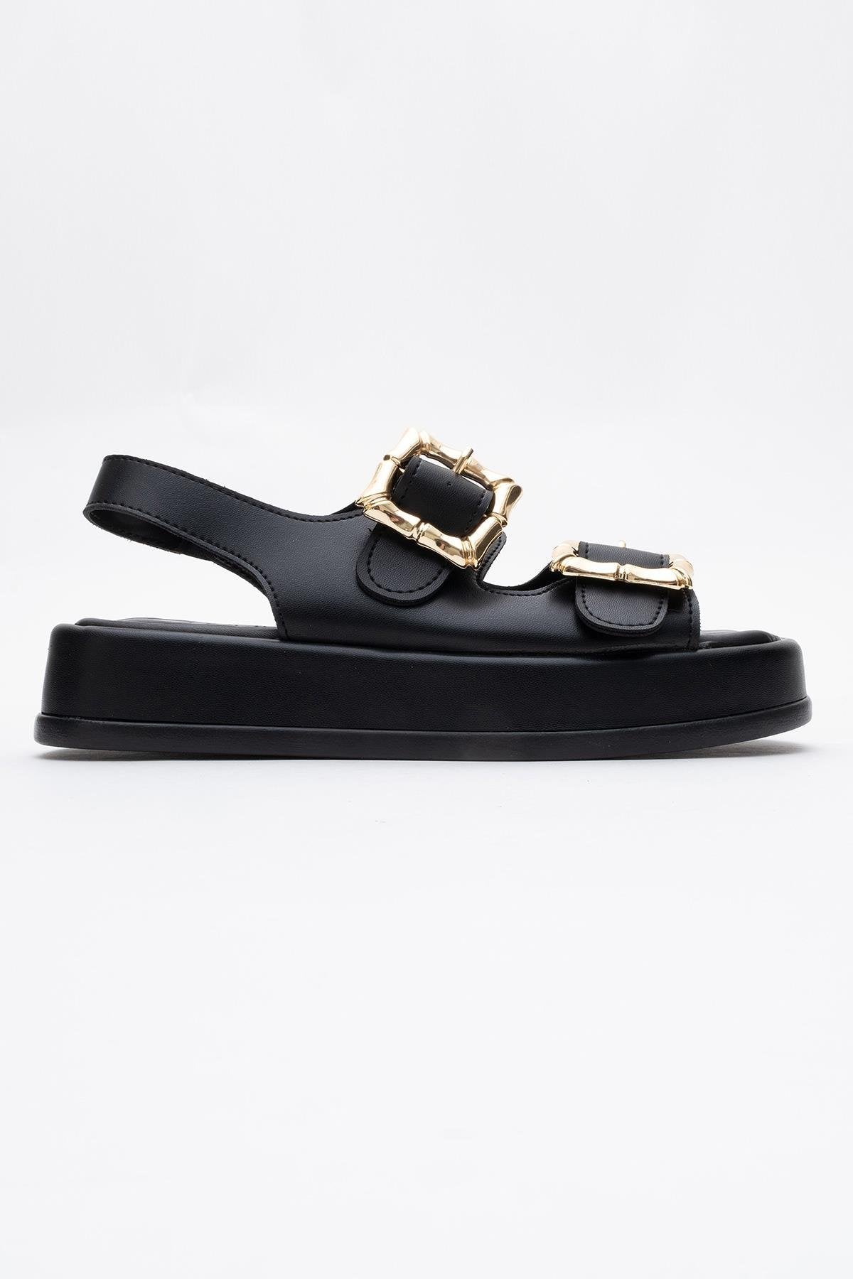 Slope Black Double Strap Flat Sandal (Women)