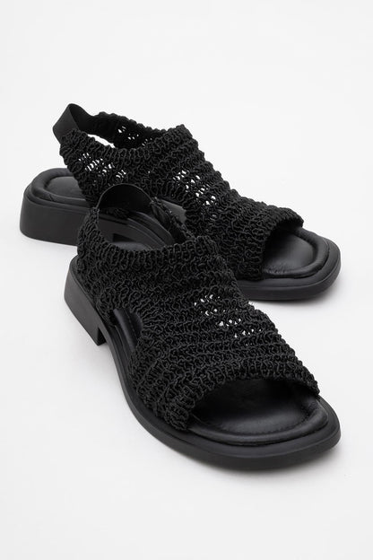 Weave - Black Leather Woven Sandal (Women)