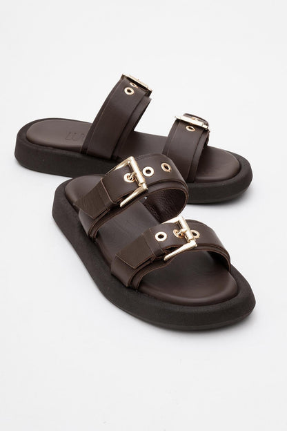 Finezza - Brown Leather Two-Strap Sandal (Women)