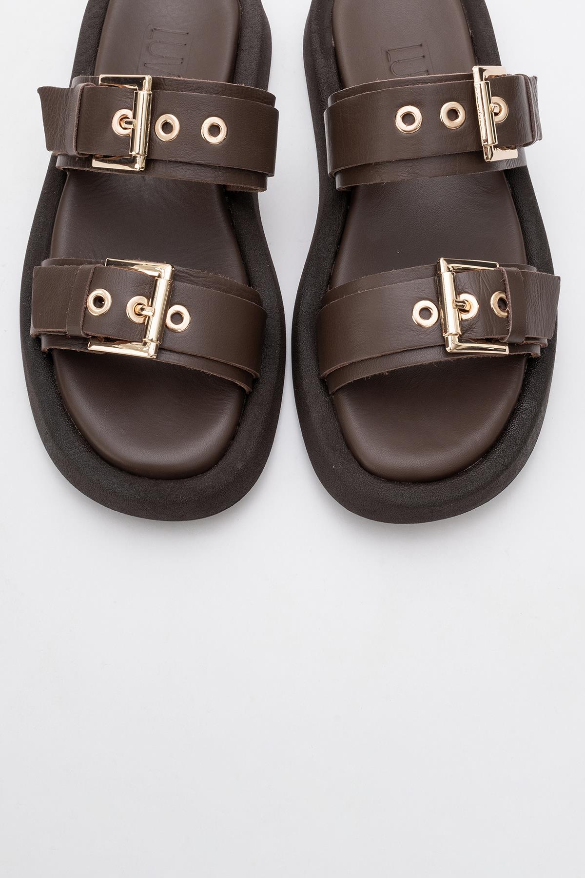 Finezza - Brown Leather Two-Strap Sandal (Women)