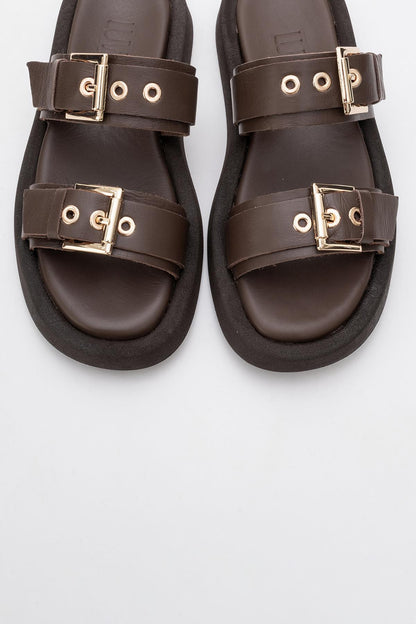 Finezza - Brown Leather Two-Strap Sandal (Women)