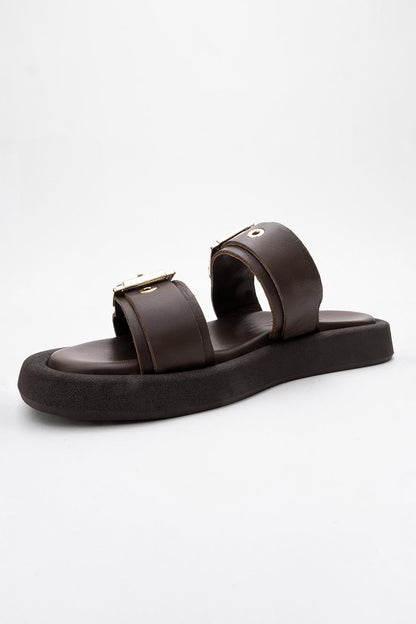 Finezza - Brown Leather Two-Strap Sandal (Women)
