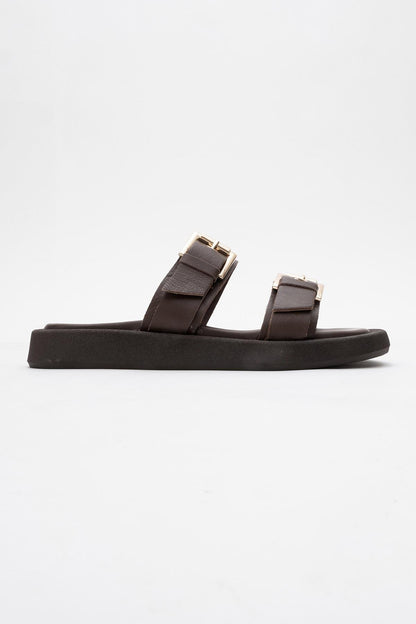 Finezza - Brown Leather Two-Strap Sandal (Women)