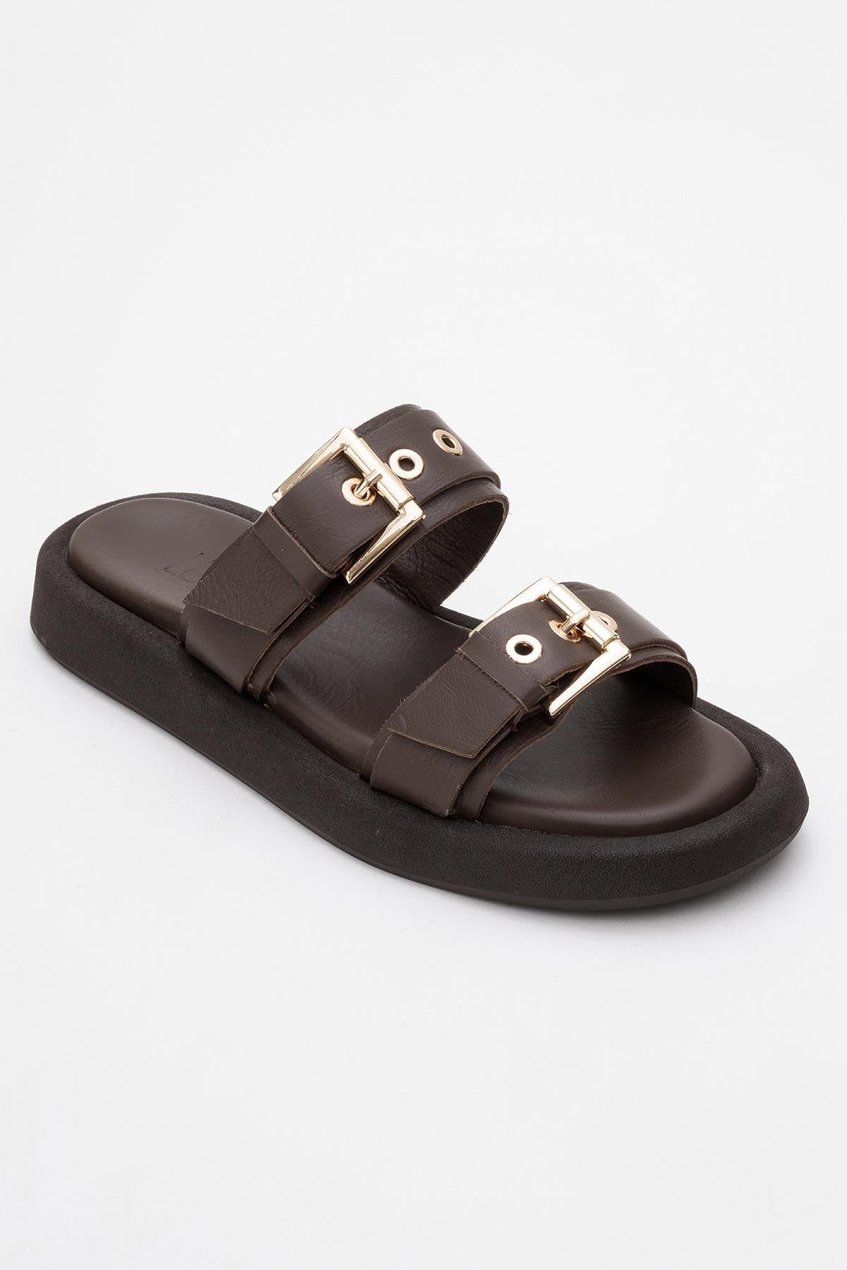 Finezza - Brown Leather Two-Strap Sandal (Women)