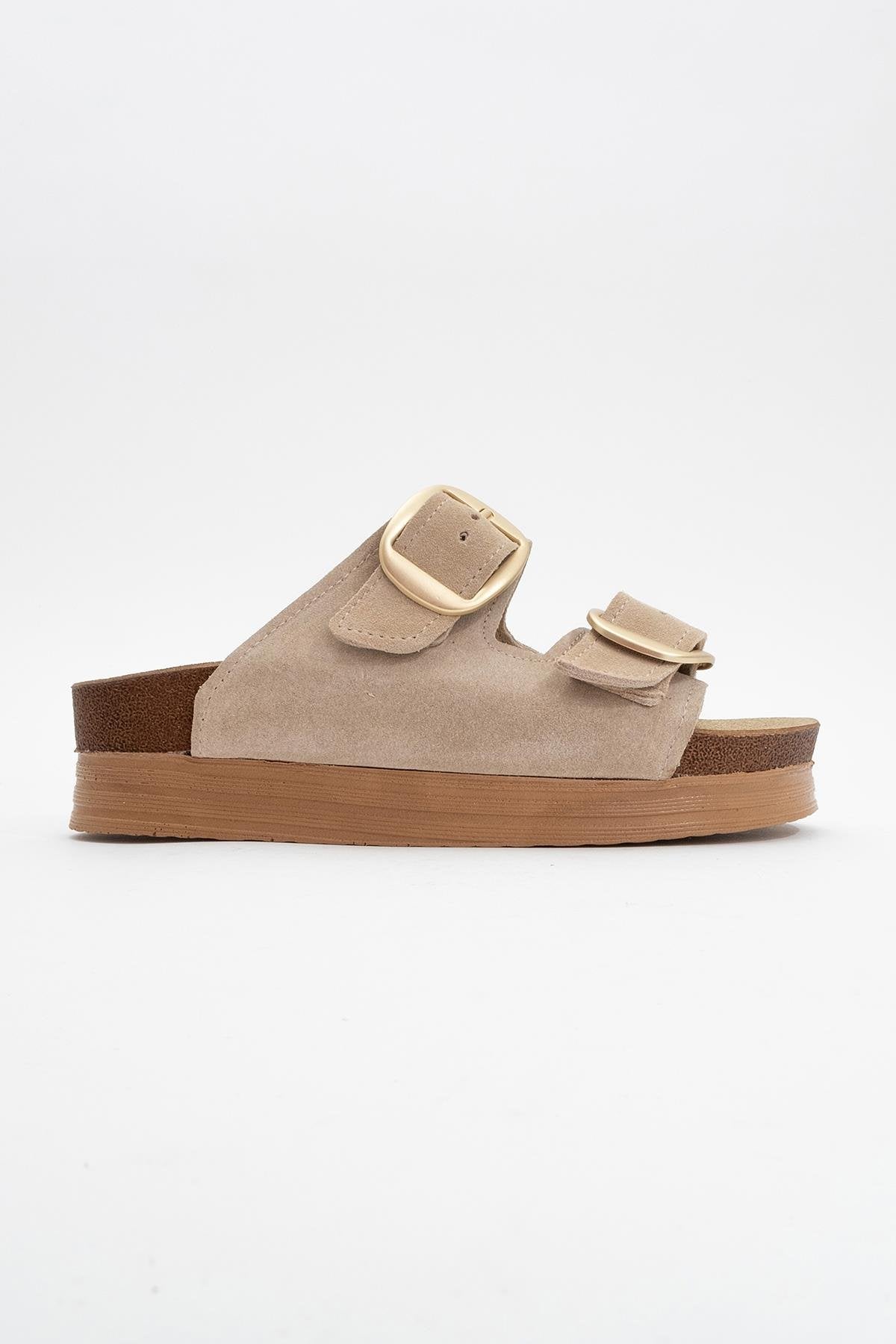 Harbor - Beige Suede Leather Two-Strap Sandal (Women)