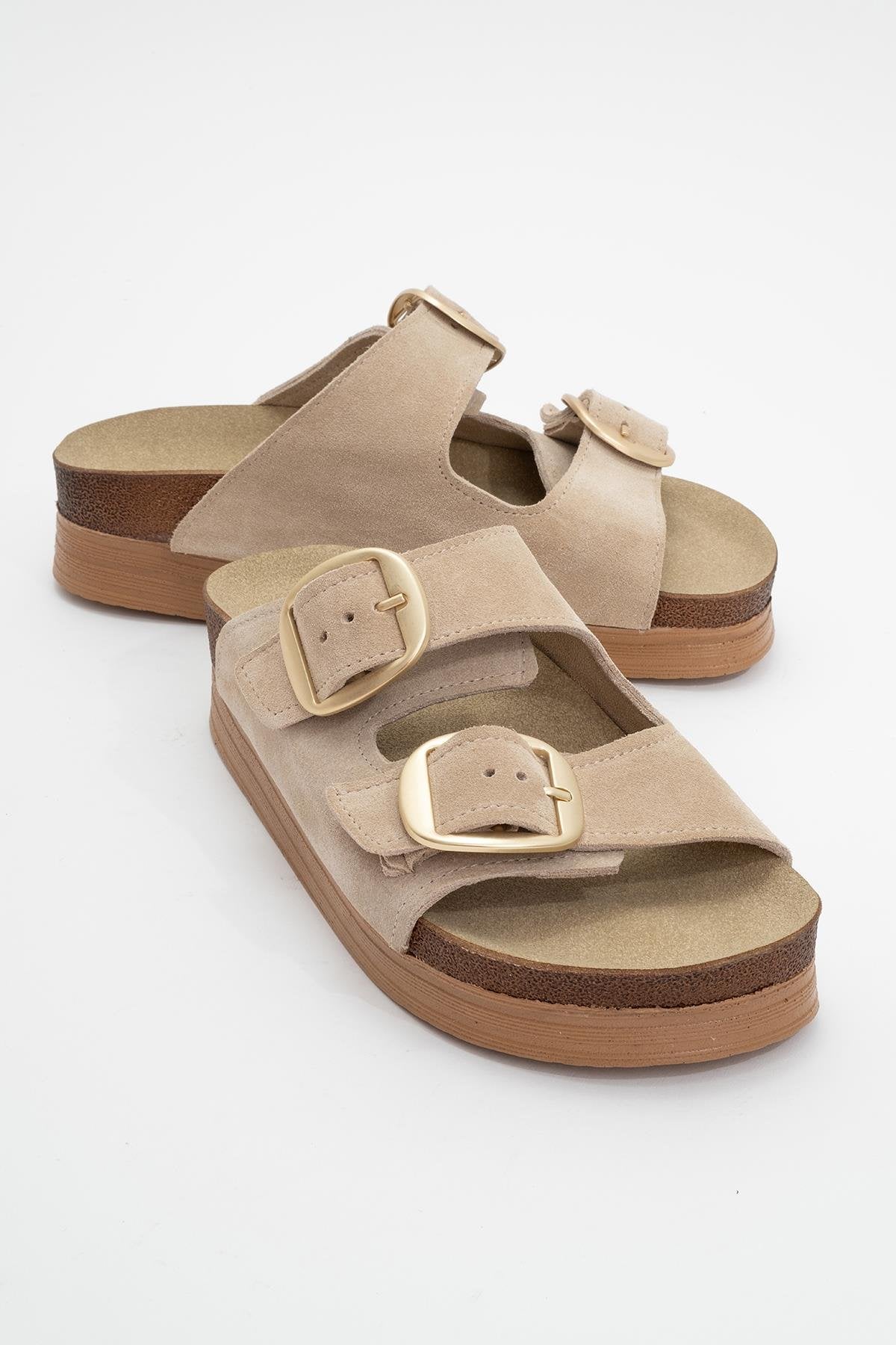Harbor - Beige Suede Leather Two-Strap Sandal (Women)