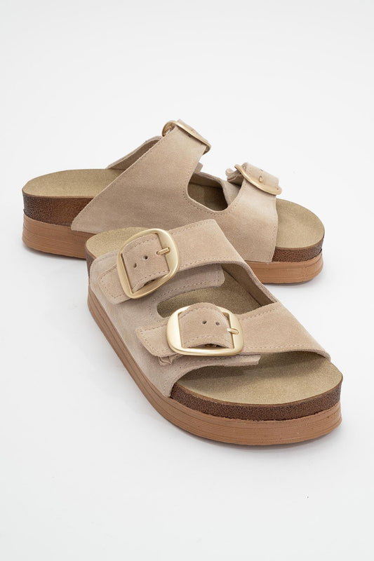 Harbor - Beige Suede Leather Two-Strap Sandal (Women)