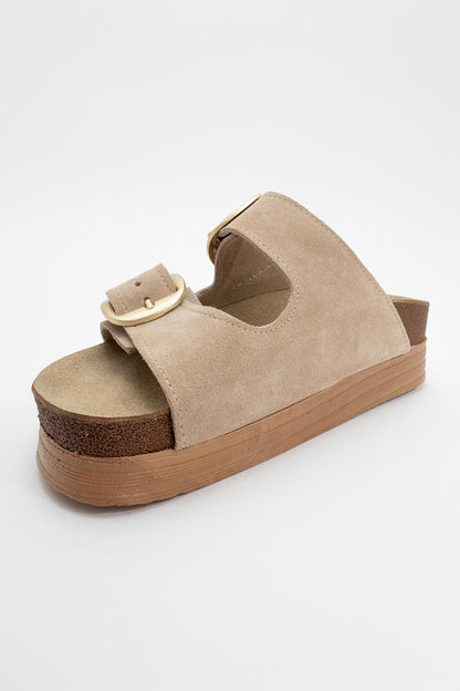 Harbor - Beige Suede Leather Two-Strap Sandal (Women)