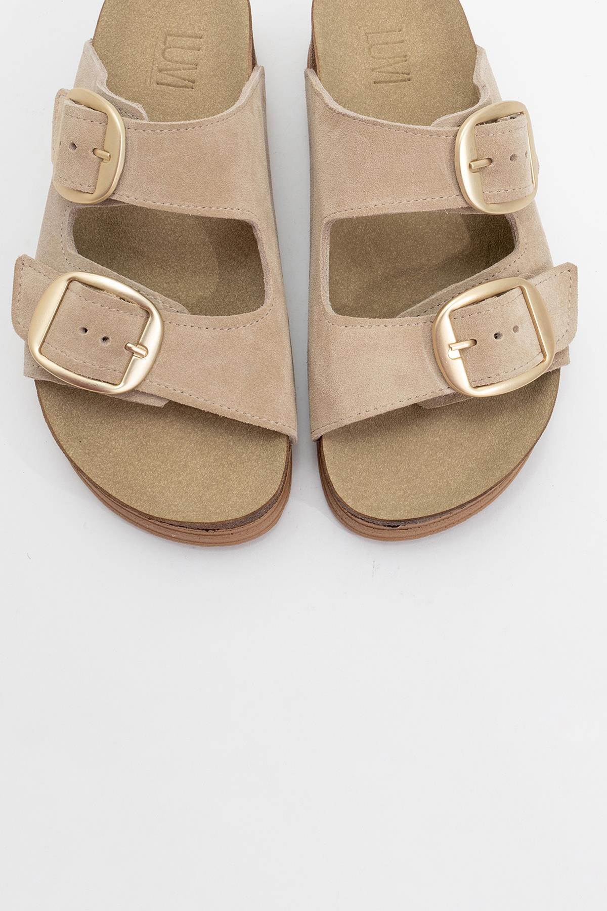 Harbor - Beige Suede Leather Two-Strap Sandal (Women)
