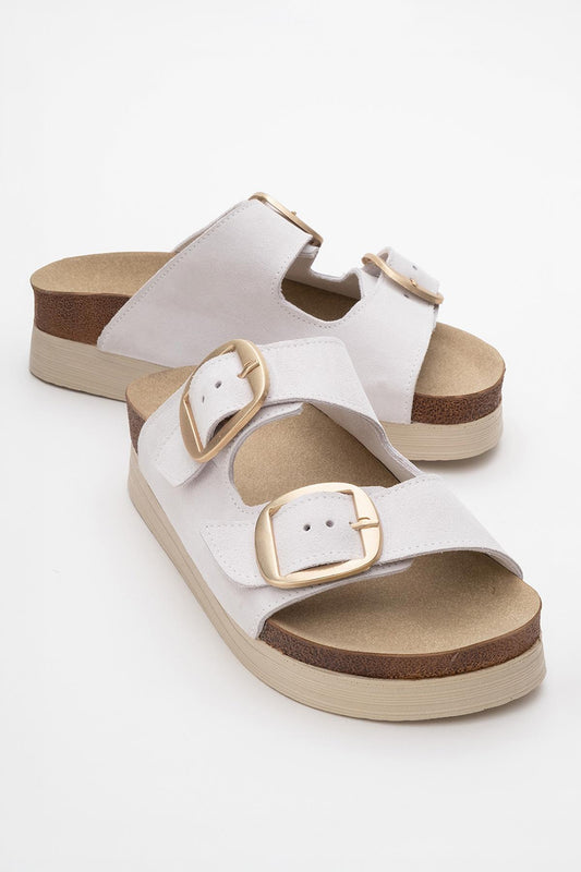 Harbor - White Suede Leather Two-Strap Sandal (Women)