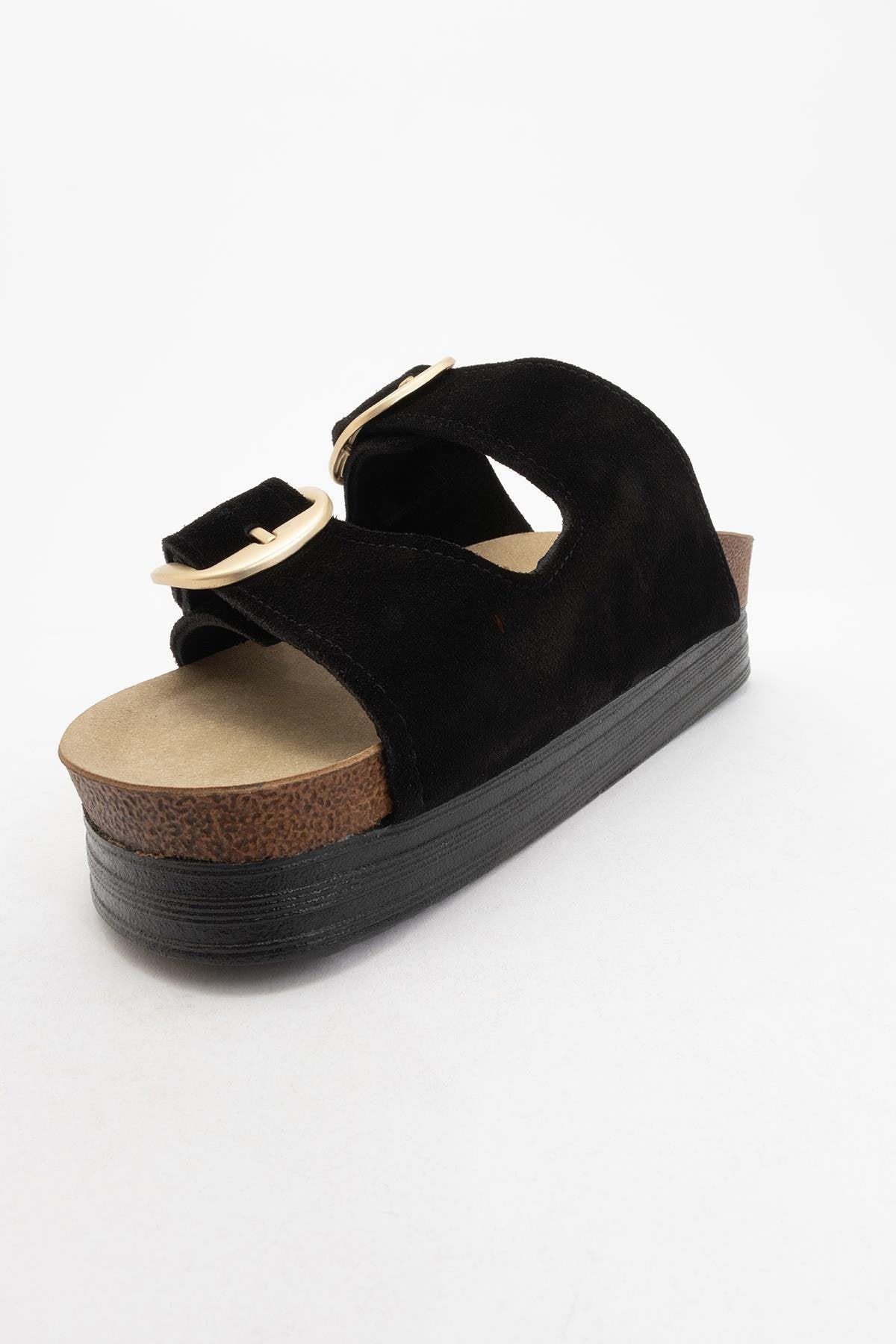 Harbor - Black Suede Leather Two-Strap Sandal (Women)