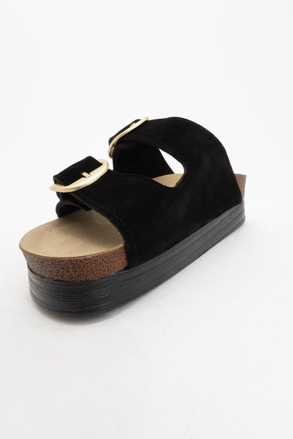 Harbor - Black Suede Leather Two-Strap Sandal (Women)