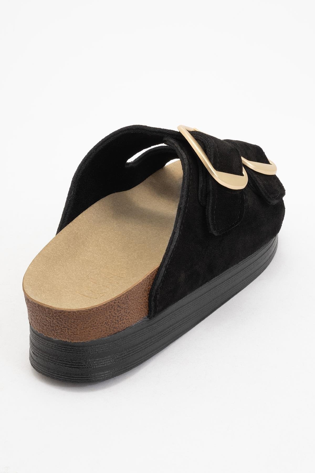 Harbor - Black Suede Leather Two-Strap Sandal (Women)