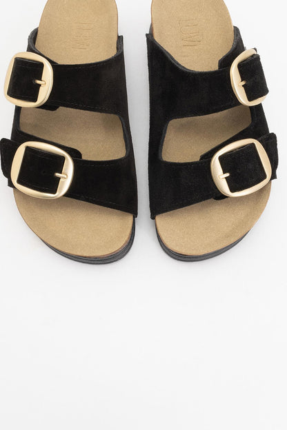 Harbor - Black Suede Leather Two-Strap Sandal (Women)