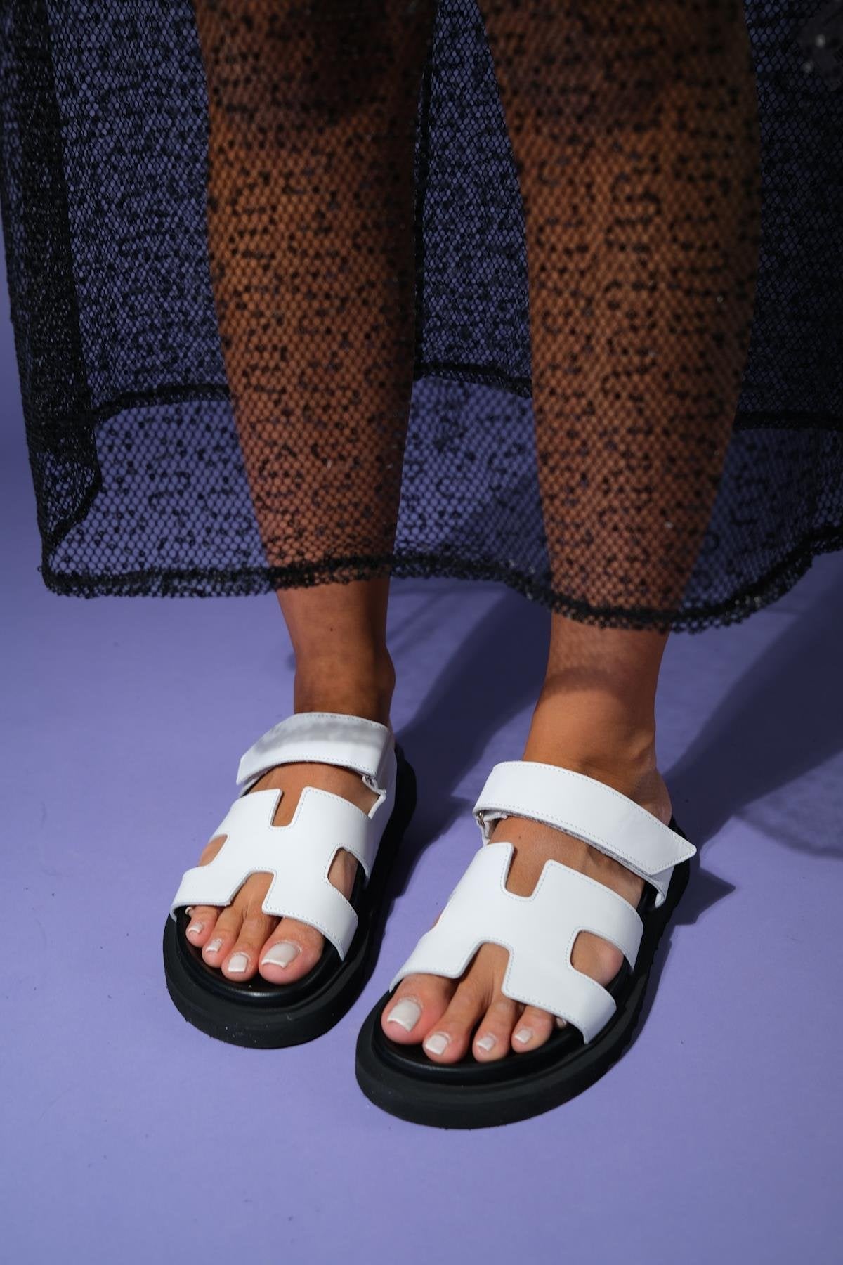 Morte - White Leather Slide Sandal (Women)