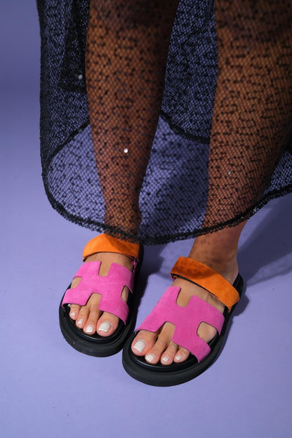 Morte - Fuchsia Orange Suede Leather Slide Sandal (Women)