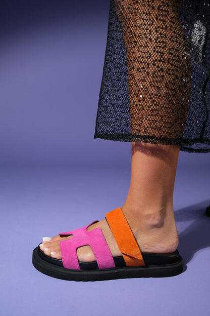 Morte - Fuchsia Orange Suede Leather Slide Sandal (Women)
