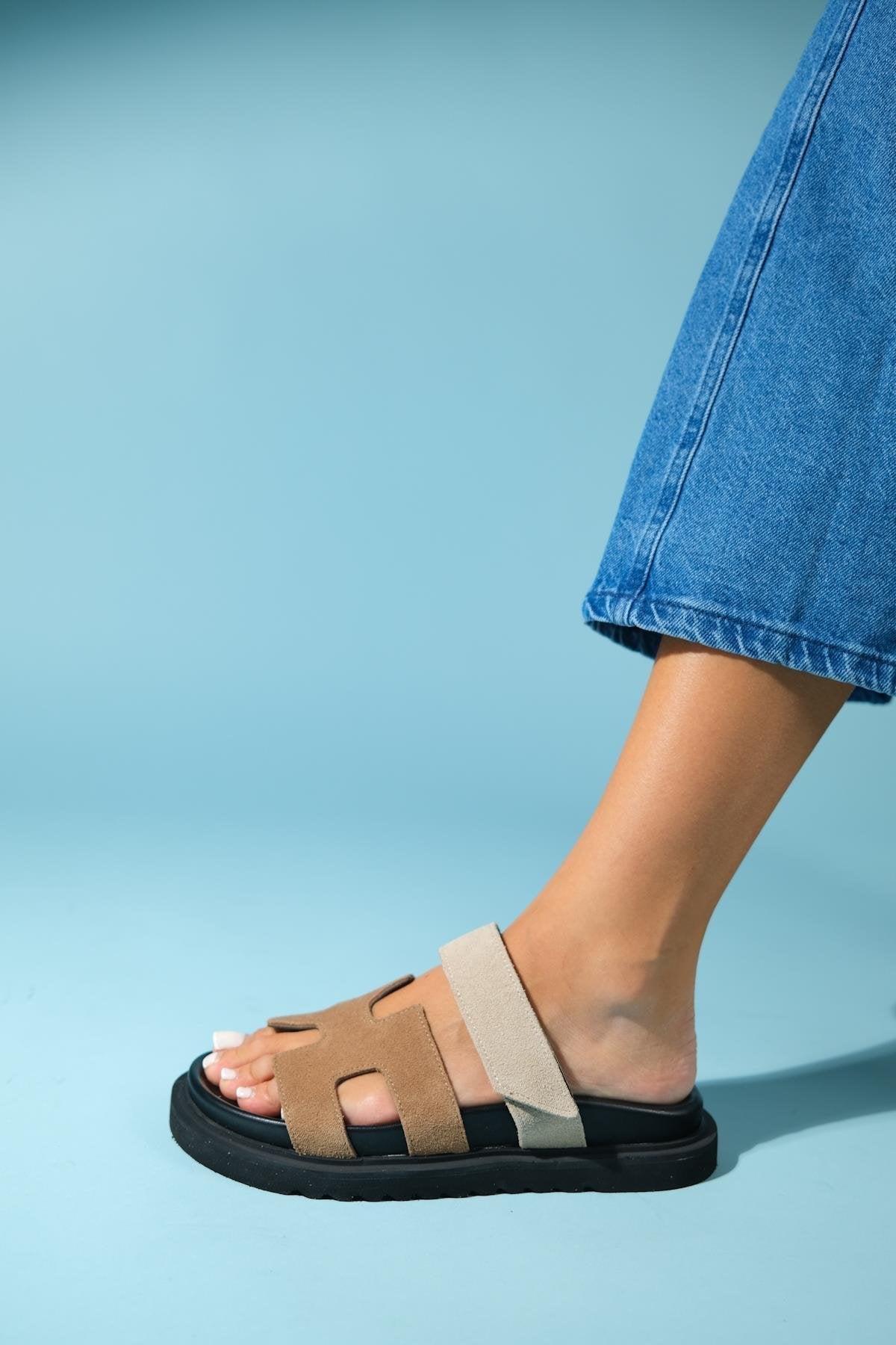 Morte - Cognac Beige Suede Leather Slide Sandal (Women)