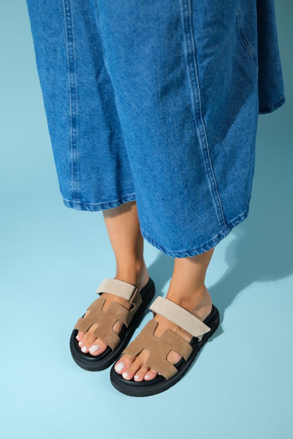 Morte - Cognac Beige Suede Leather Slide Sandal (Women)