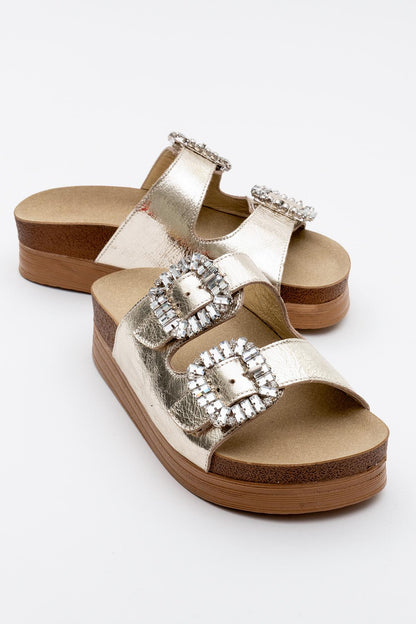 Polacca - Gold Leather Slide Sandal (Women)