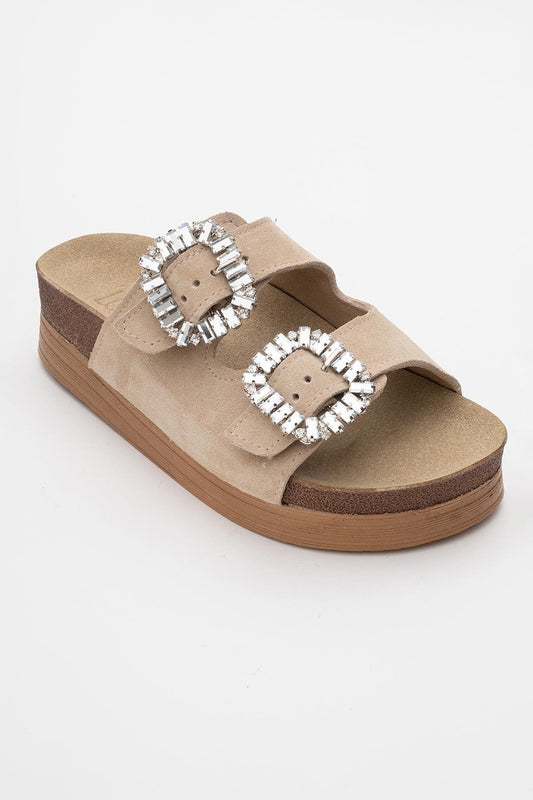 Polacca - Beige Suede Leather Slide Sandal (Women)