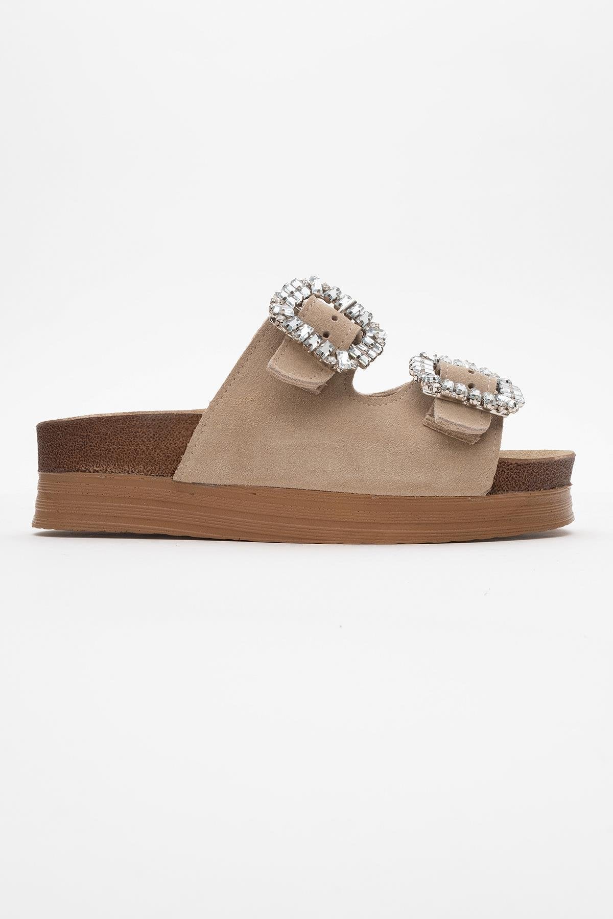 Polacca - Beige Suede Leather Slide Sandal (Women)