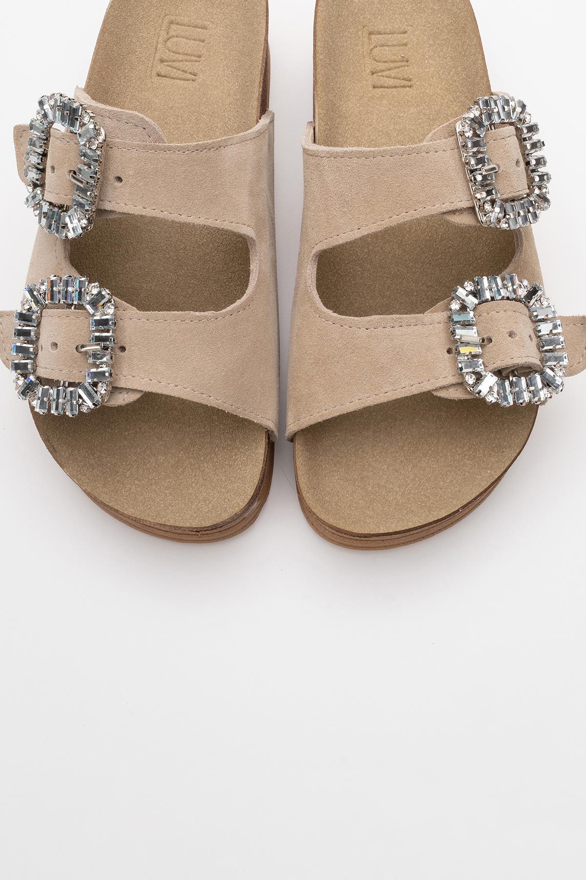 Polacca - Beige Suede Leather Slide Sandal (Women)