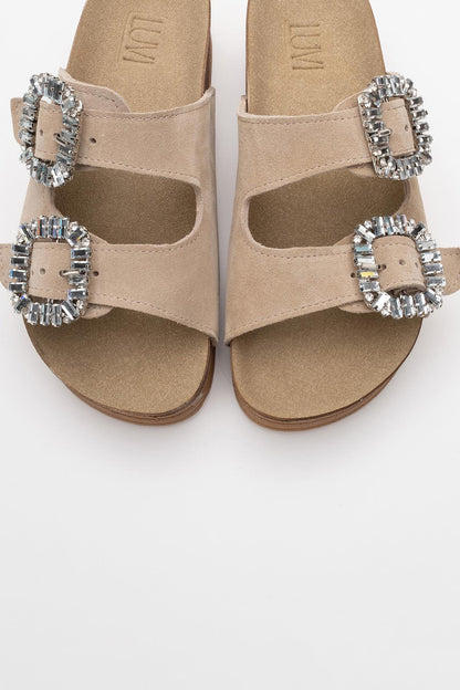 Polacca - Beige Suede Leather Slide Sandal (Women)