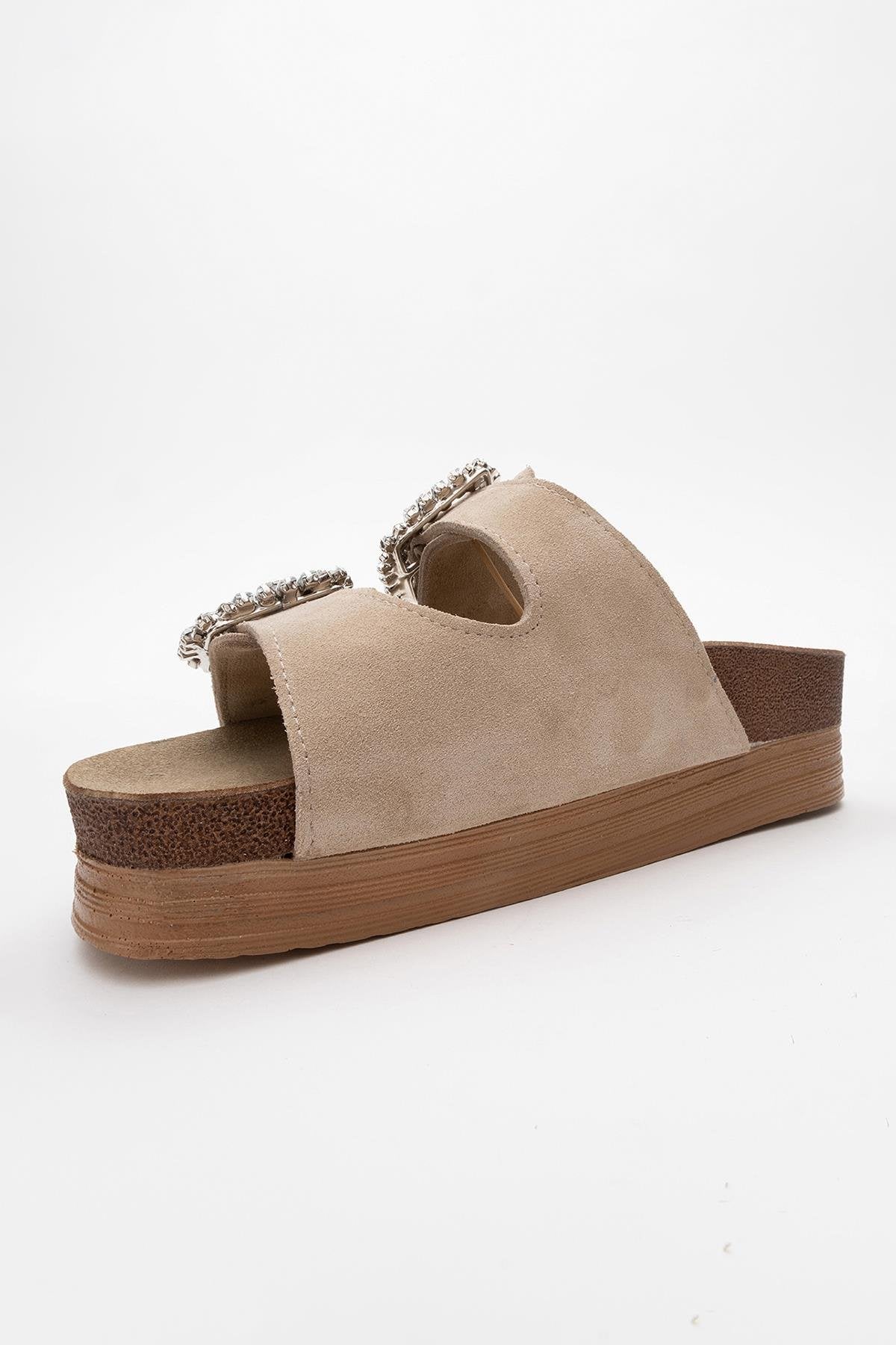 Polacca - Beige Suede Leather Slide Sandal (Women)