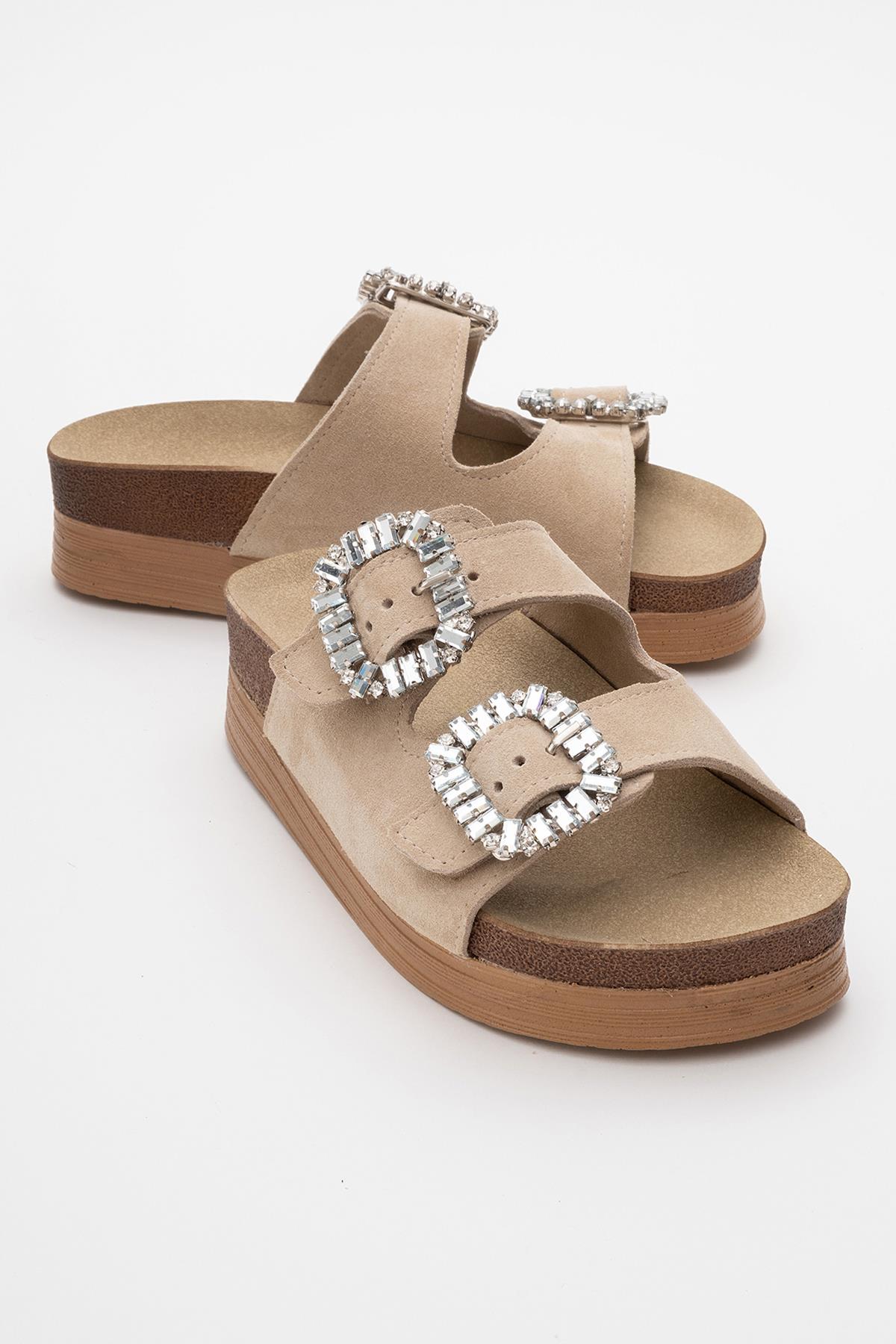 Polacca - Beige Suede Leather Slide Sandal (Women)