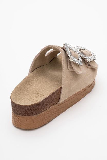 Polacca - Beige Suede Leather Slide Sandal (Women)