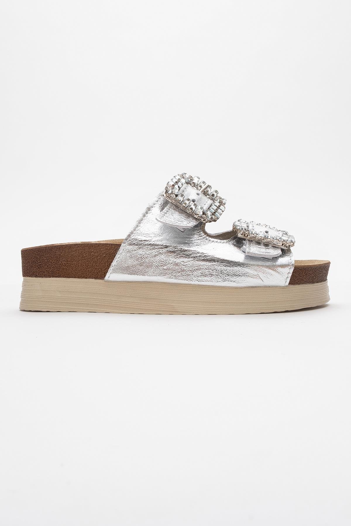 Polacca - Silver Leather Slide Sandal (Women)