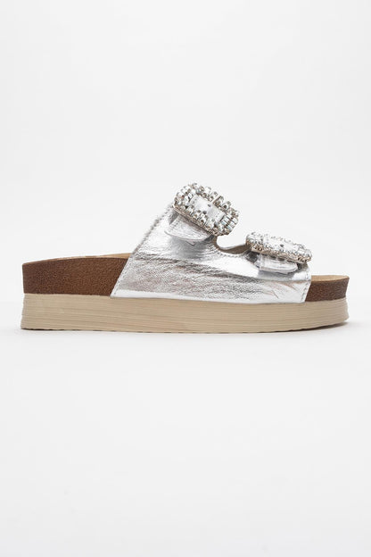 Polacca - Silver Leather Slide Sandal (Women)