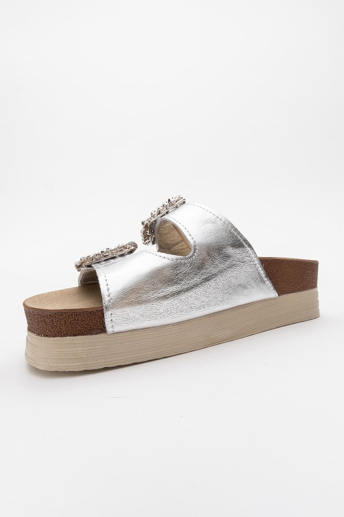 Polacca - Silver Leather Slide Sandal (Women)