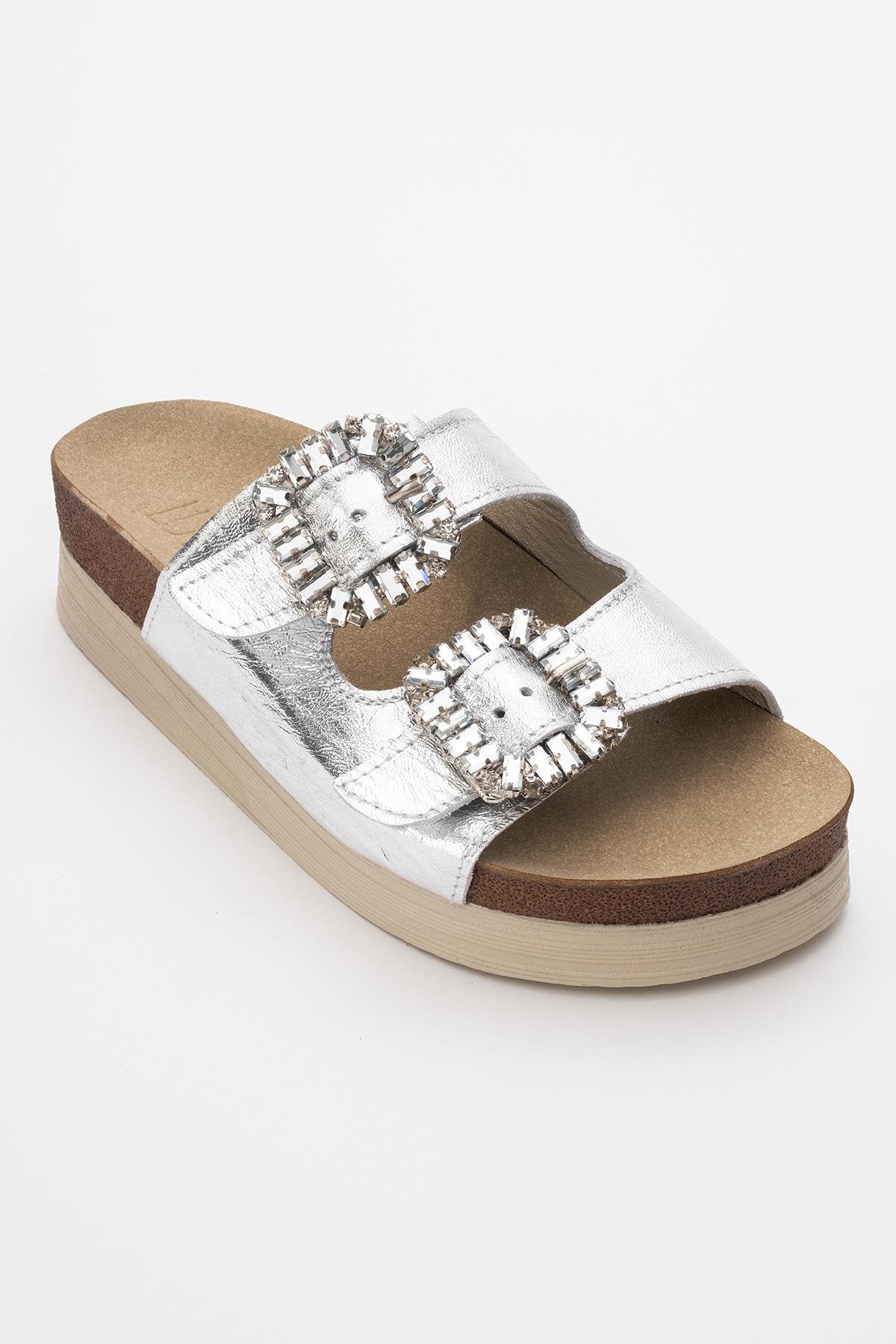 Polacca - Silver Leather Slide Sandal (Women)