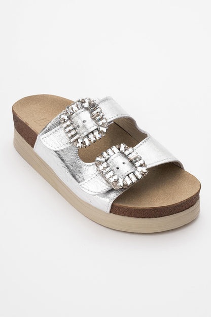 Polacca - Silver Leather Slide Sandal (Women)
