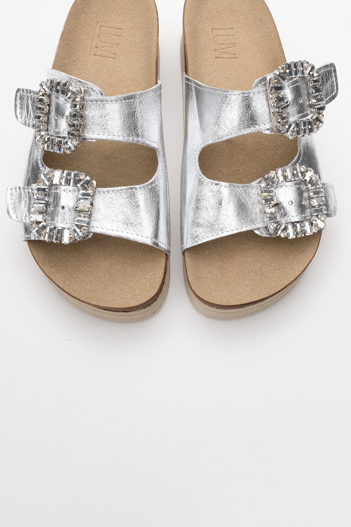 Polacca - Silver Leather Slide Sandal (Women)