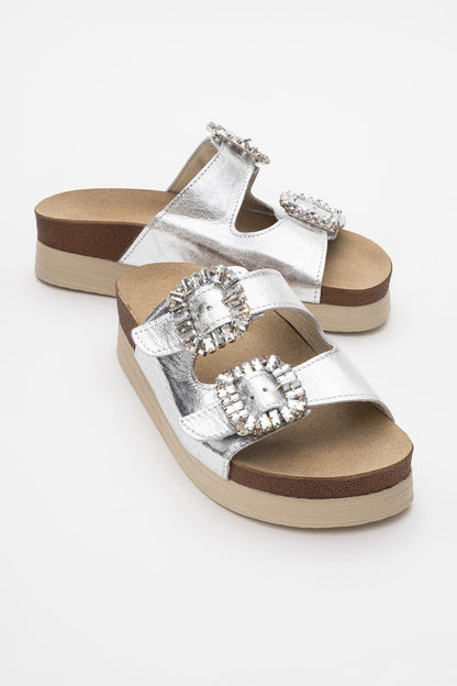 Polacca - Silver Leather Slide Sandal (Women)
