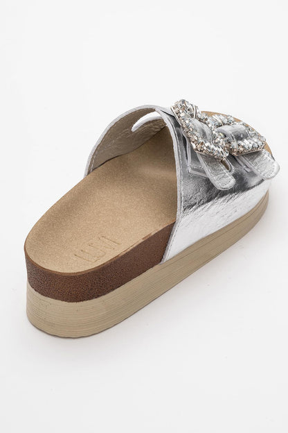 Polacca - Silver Leather Slide Sandal (Women)