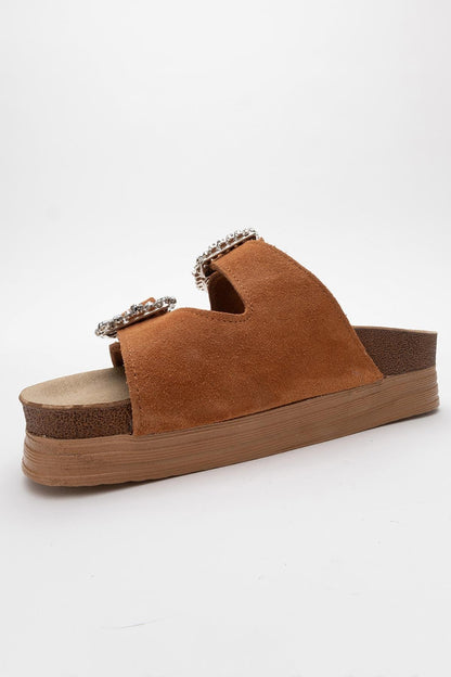 Polacca - Cognac Brown Suede Leather Slide Sandal (Women)