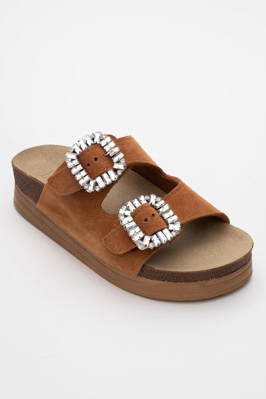 Polacca - Cognac Brown Suede Leather Slide Sandal (Women)