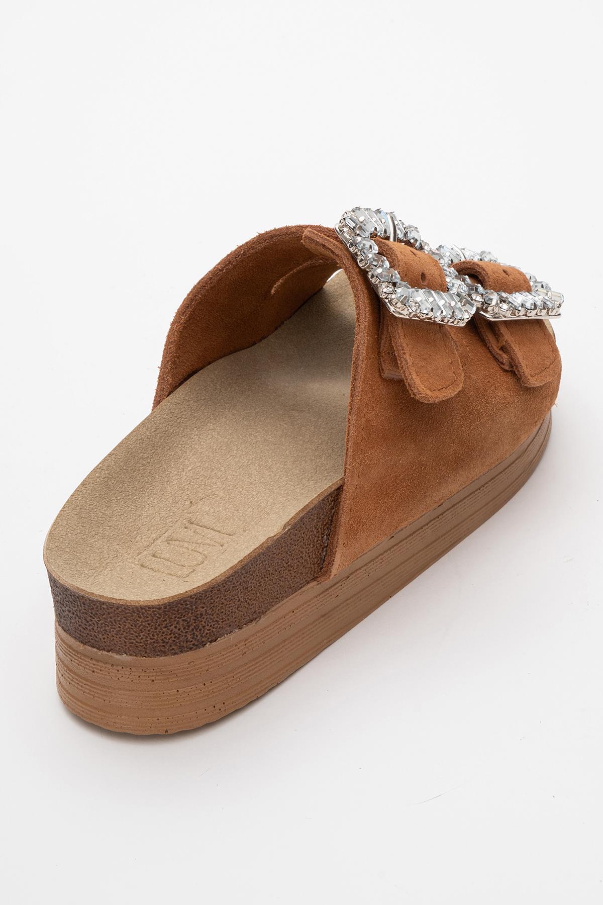 Polacca - Cognac Brown Suede Leather Slide Sandal (Women)