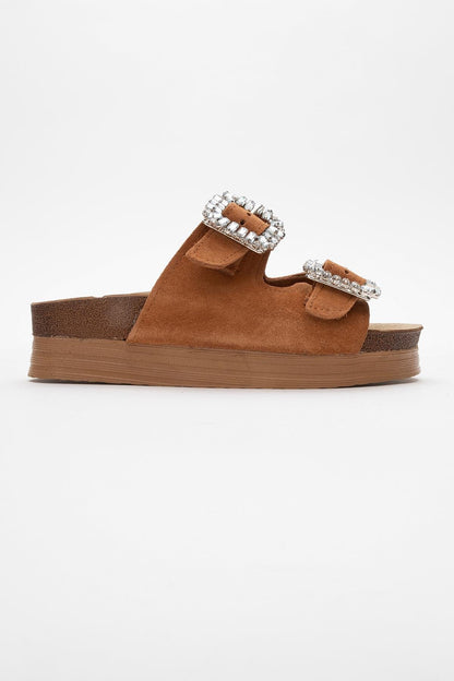 Polacca - Cognac Brown Suede Leather Slide Sandal (Women)