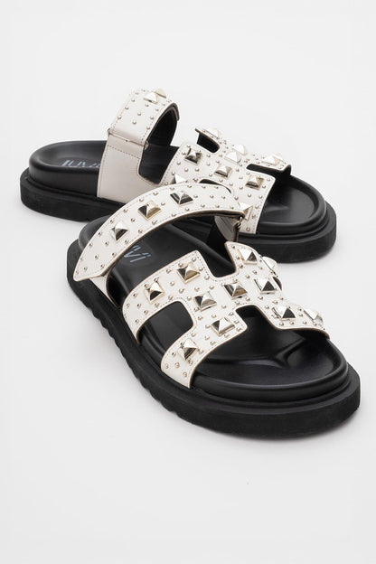 VOYAGE White Studded Slide Sandal (Women)