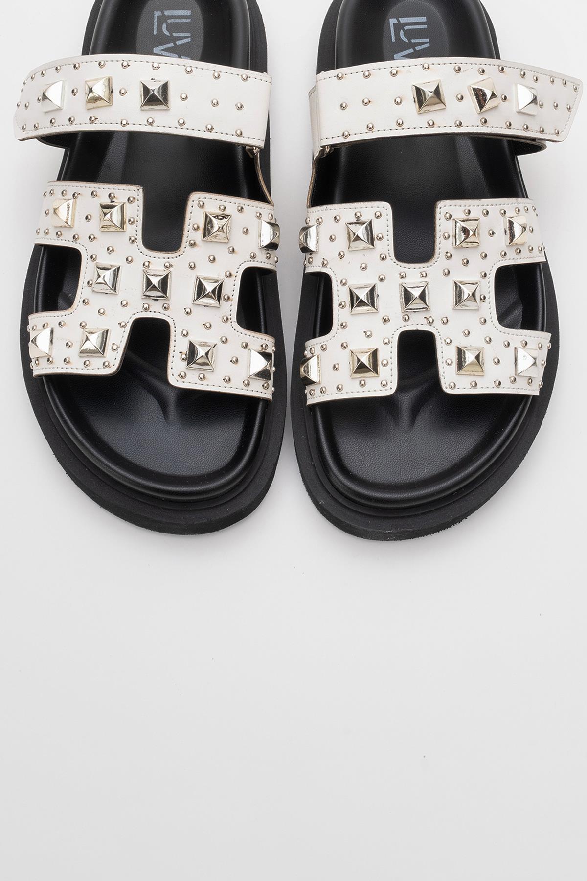 VOYAGE White Studded Slide Sandal (Women)
