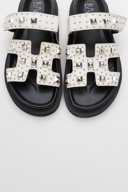 VOYAGE White Studded Slide Sandal (Women)