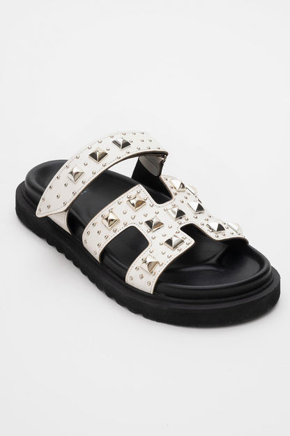 VOYAGE White Studded Slide Sandal (Women)