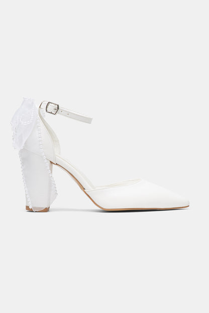 Elvienne Pointed Toe Bow Detail Block Heel Bridal Sandals